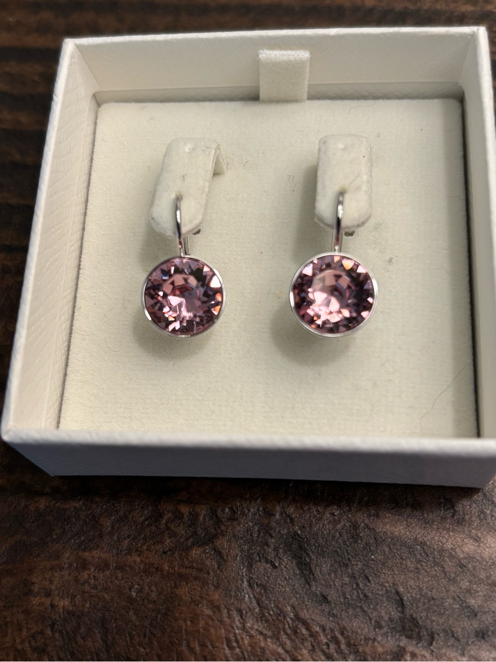 Swarovski Pink Crystal Drop Earrings in Silver Setting